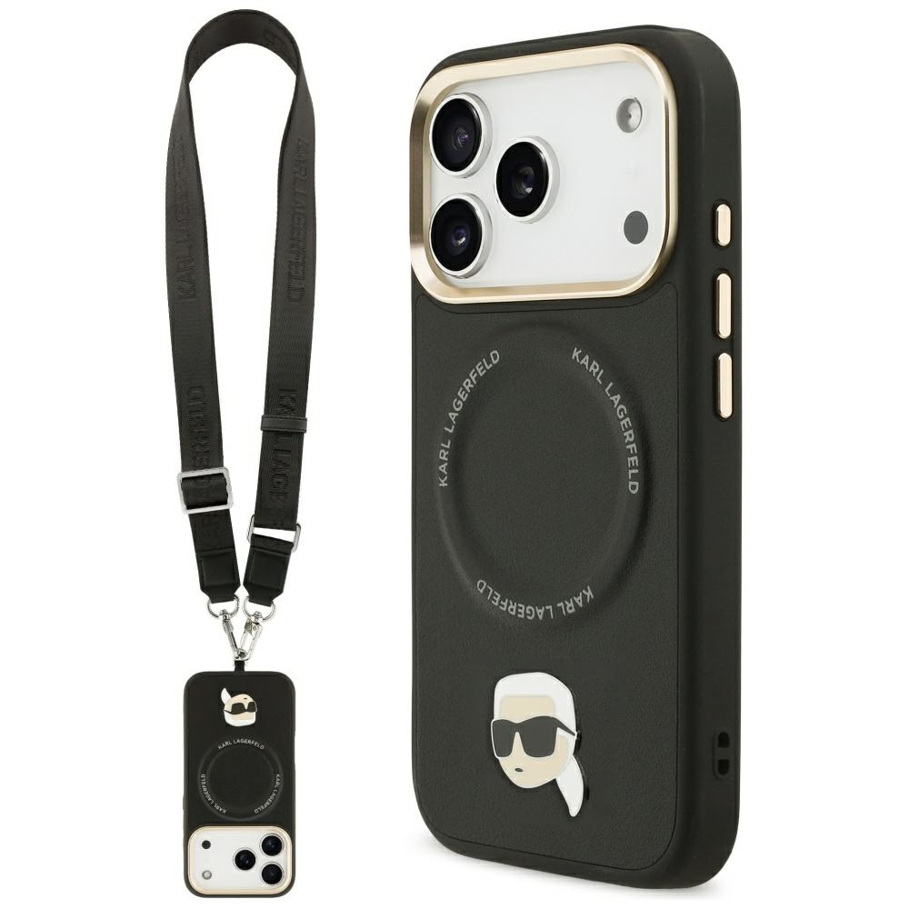 Karl Lagerfeld Big Strap Karl Metal Logo MagSafe Case for iPhone 17 Pro / 18 Pro black