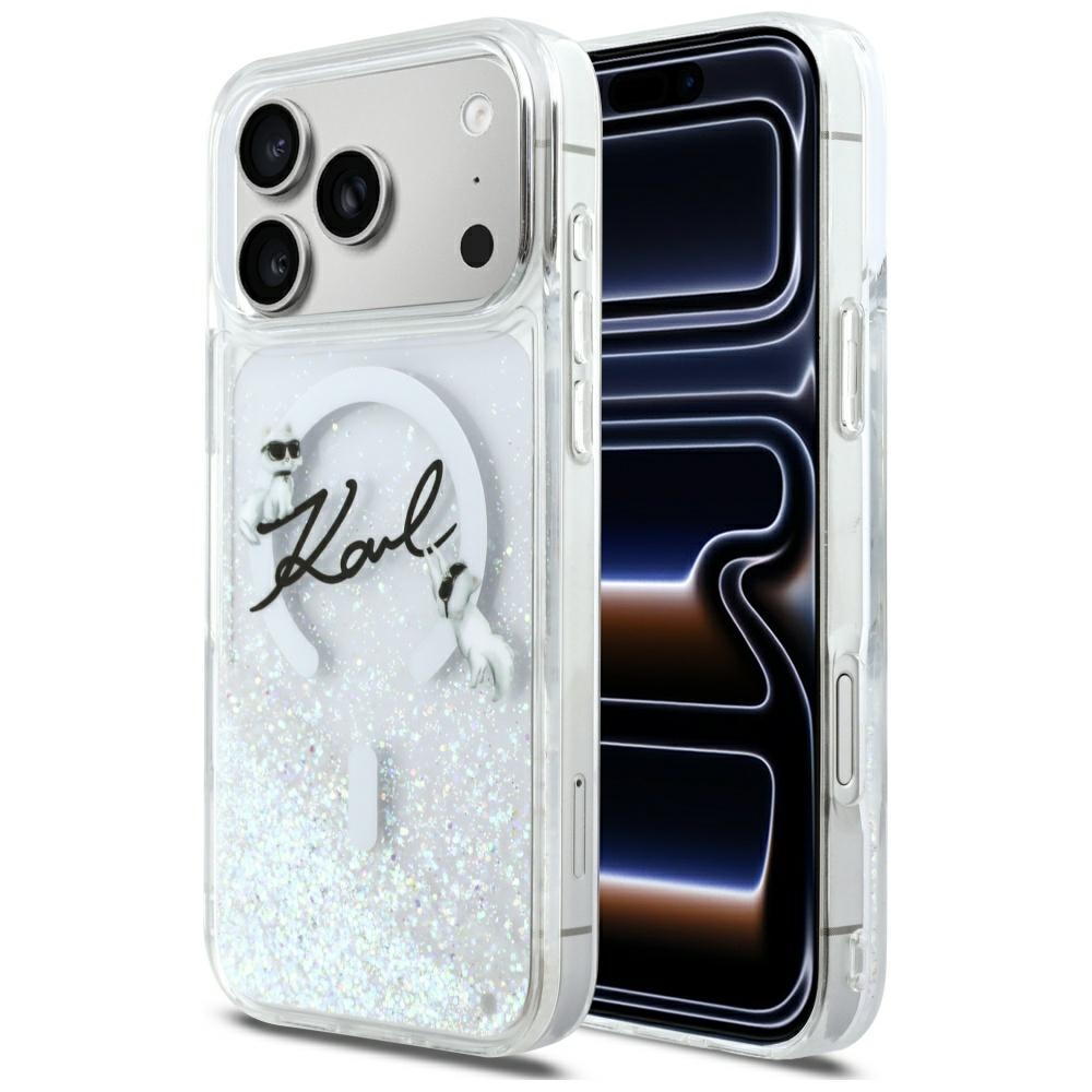 Karl Lagerfeld Liquid Glitter Karl Script Logo MagSafe Case for iPhone 17 Pro Max / 18 Pro Max transparent