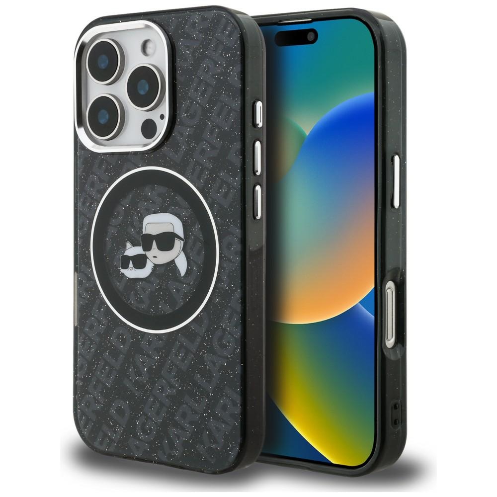 Karl Lagerfeld IML Glitter Karl AND Choupette Heads Logo MagSafe Case for iPhone 16 Pro Max black