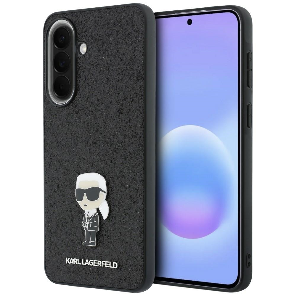 Karl Lagerfeld Fixed Glitter Ikonik Logo Metal Pin Case for Samsung Galaxy A37 5G, black