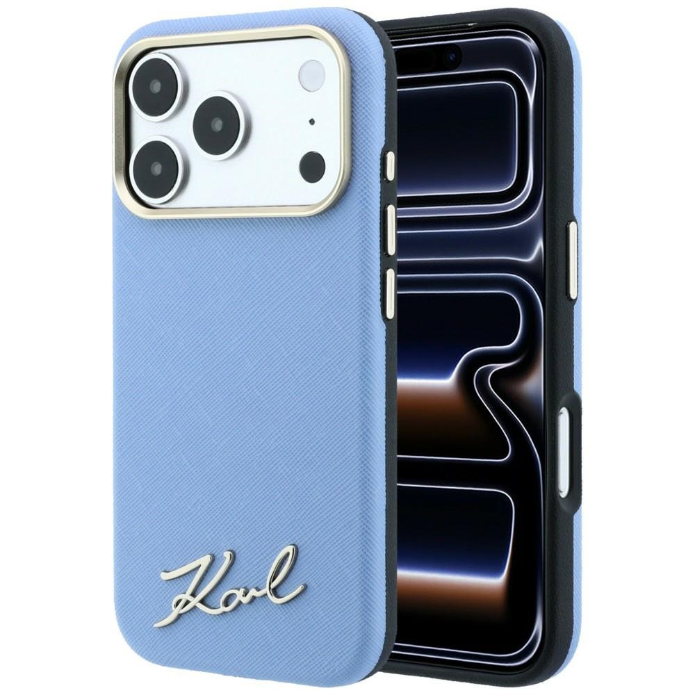 Karl Lagerfeld Saffiano Small Script Metal Logo MagSafe Case for iPhone 18 Pro Max / 17 Pro Max navy blue