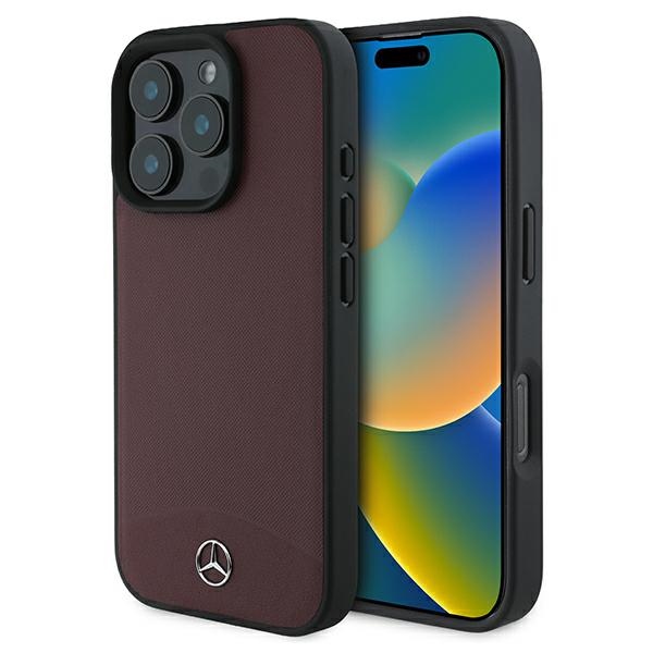 Mercedes MEHMP16X23RBARR iPhone 16 Pro Max 6.9" red hard case, textured and plain leather, MagSafe
