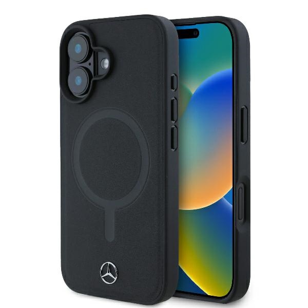 Mercedes MEHMP16M23RCMK iPhone 16 Plus 6.7" black hard case, smooth leather, MagSafe