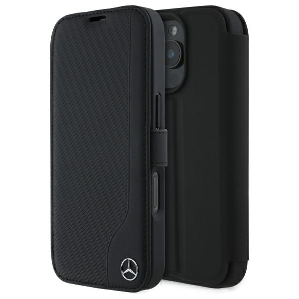 Mercedes MEBKP16L23RBGVK iPhone 16 Pro 6.3" black bookcase, black, leather, wood imitation