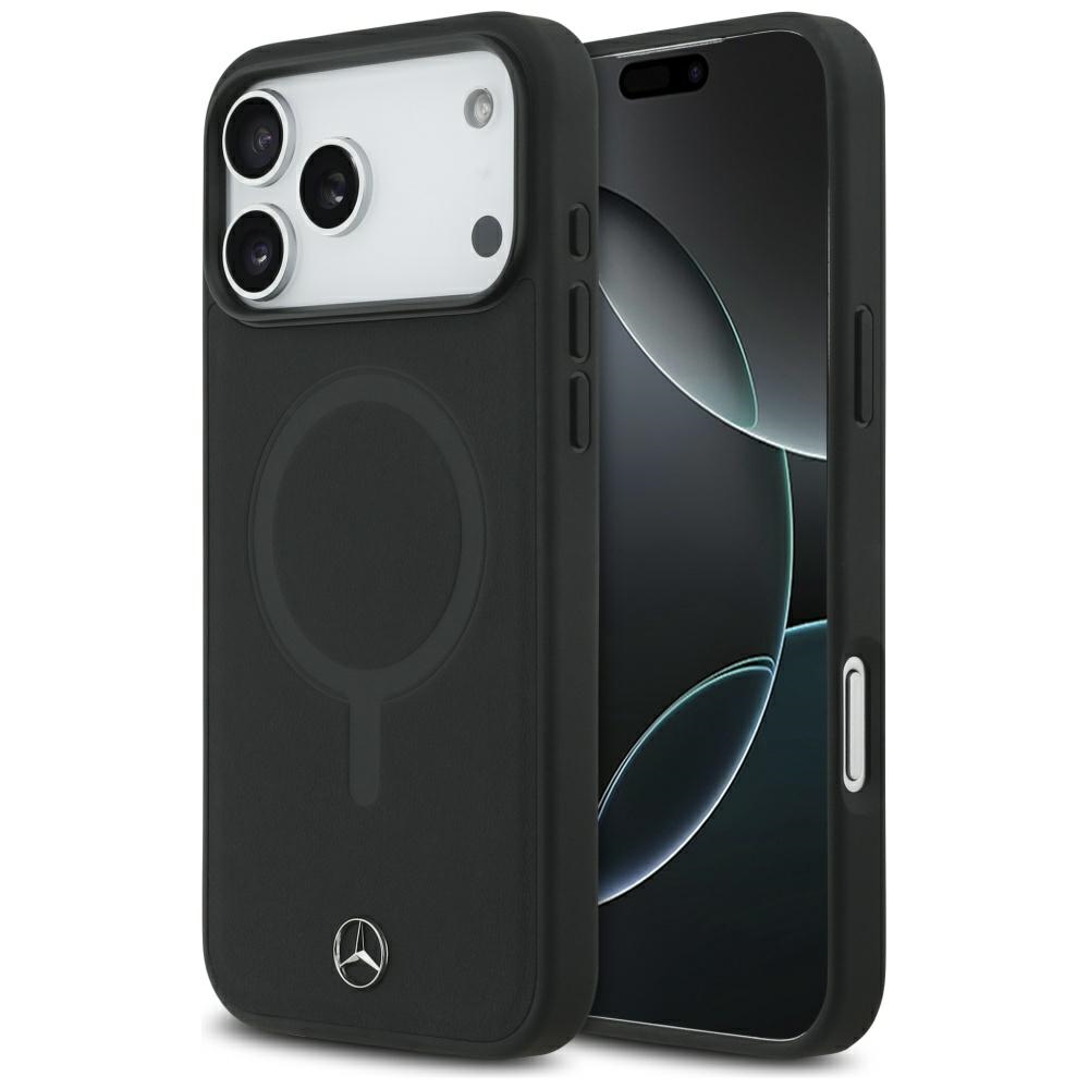 Mercedes Plain Smooth Leather MagSafe Case for iPhone 17 Pro Max / 18 Pro Max black