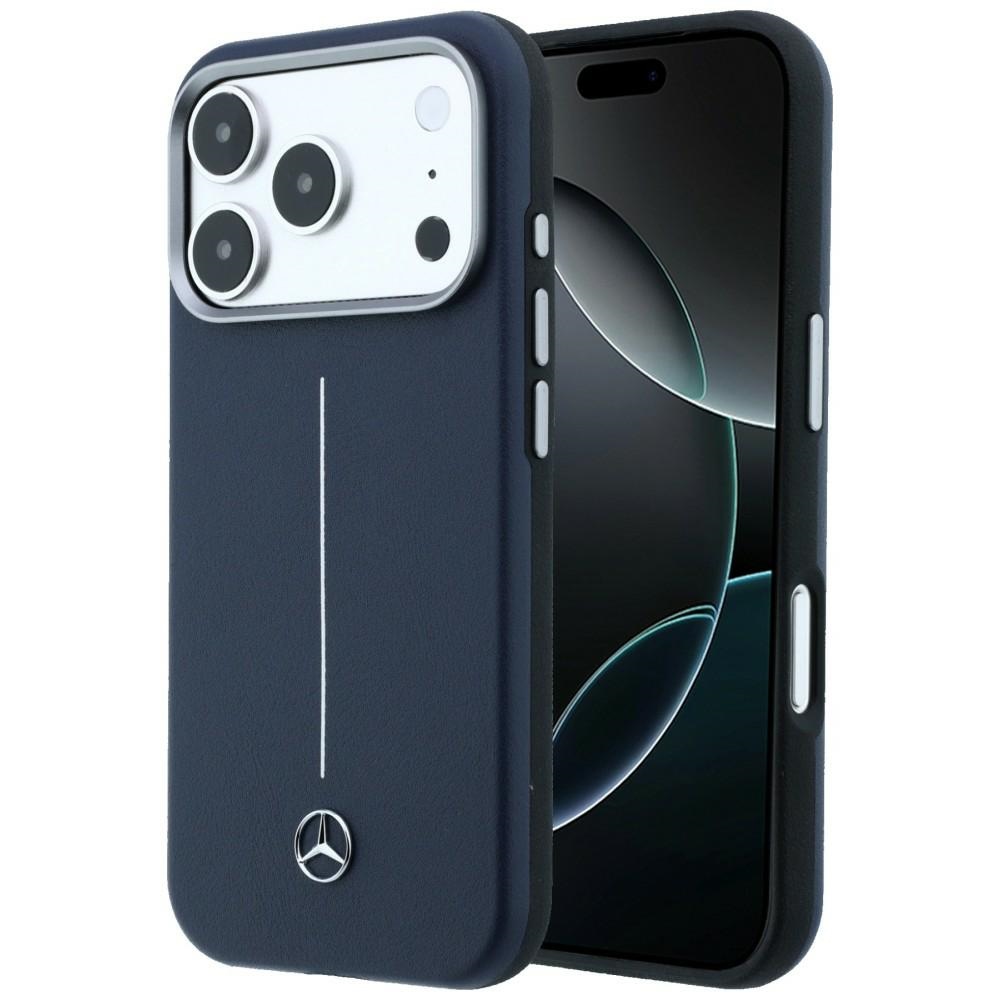 Mercedes Iconic Line Leather Semi Wrap MagSafe Case for iPhone 17 Pro / 18 Pro navy blue