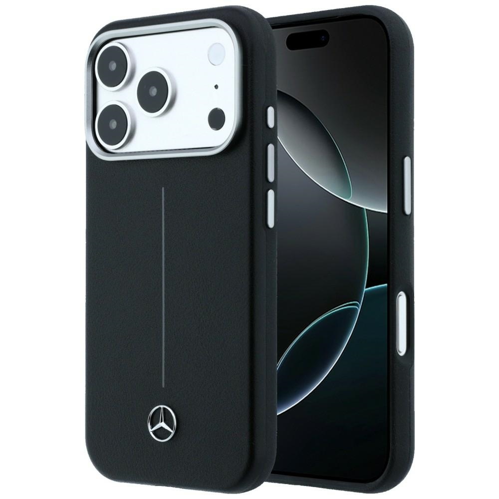 Mercedes Iconic Line Leather Semi Wrap MagSafe Case for iPhone 17 Pro Max / 18 Pro Max black