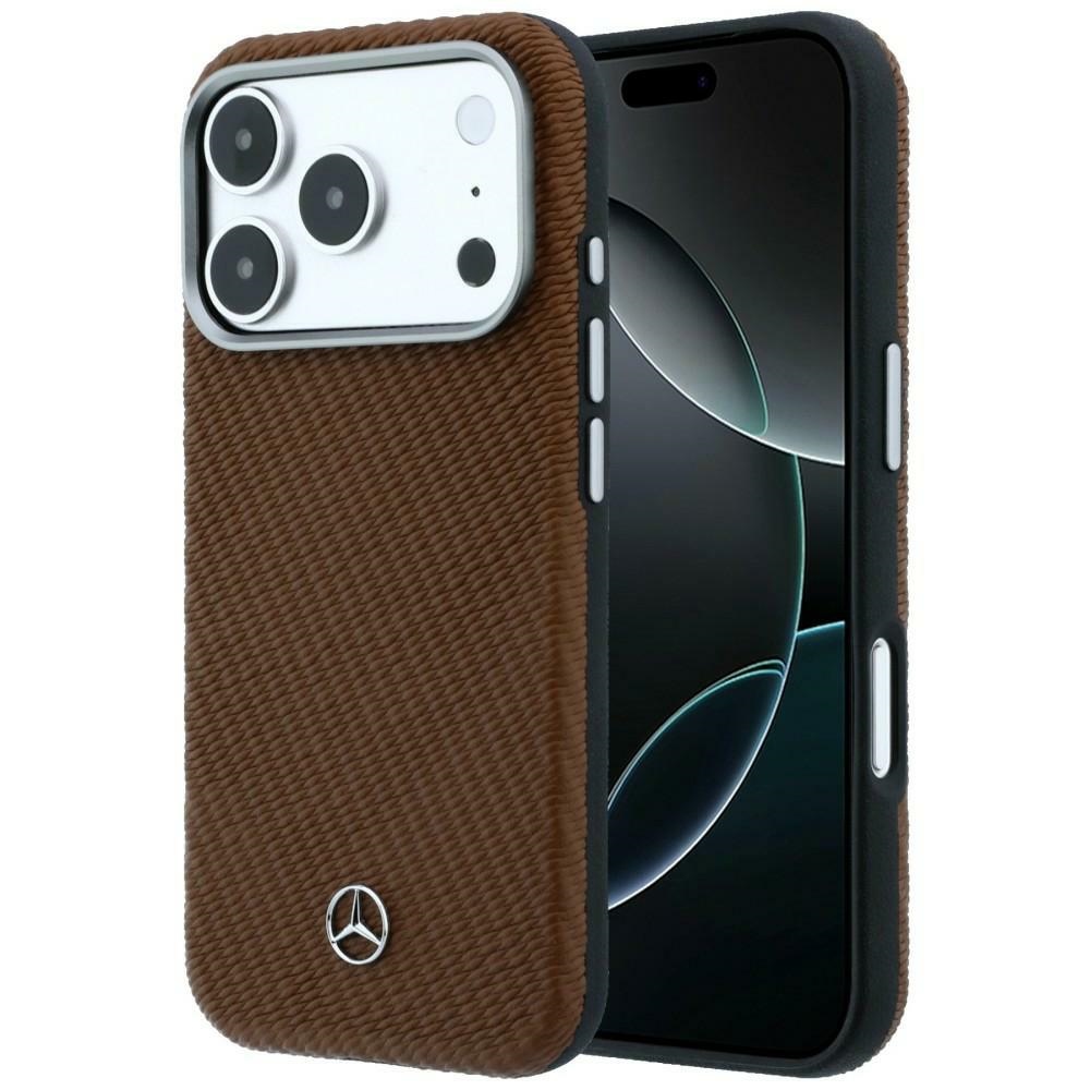 Mercedes Leather Semi Wrap Wood Effect MagSafe Case for iPhone 17 Pro Max / 18 Pro Max camel