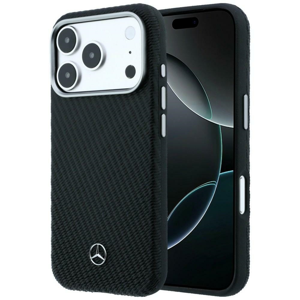 Mercedes Leather Semi Wrap Wood Effect MagSafe Case for iPhone 17 Pro Max / 18 Pro Max black