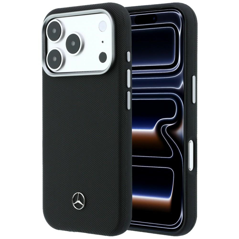 Mercedes Leather Semi Wrap Grill Pattern MagSafe Case for iPhone 17 Pro Max / 18 Pro Max black