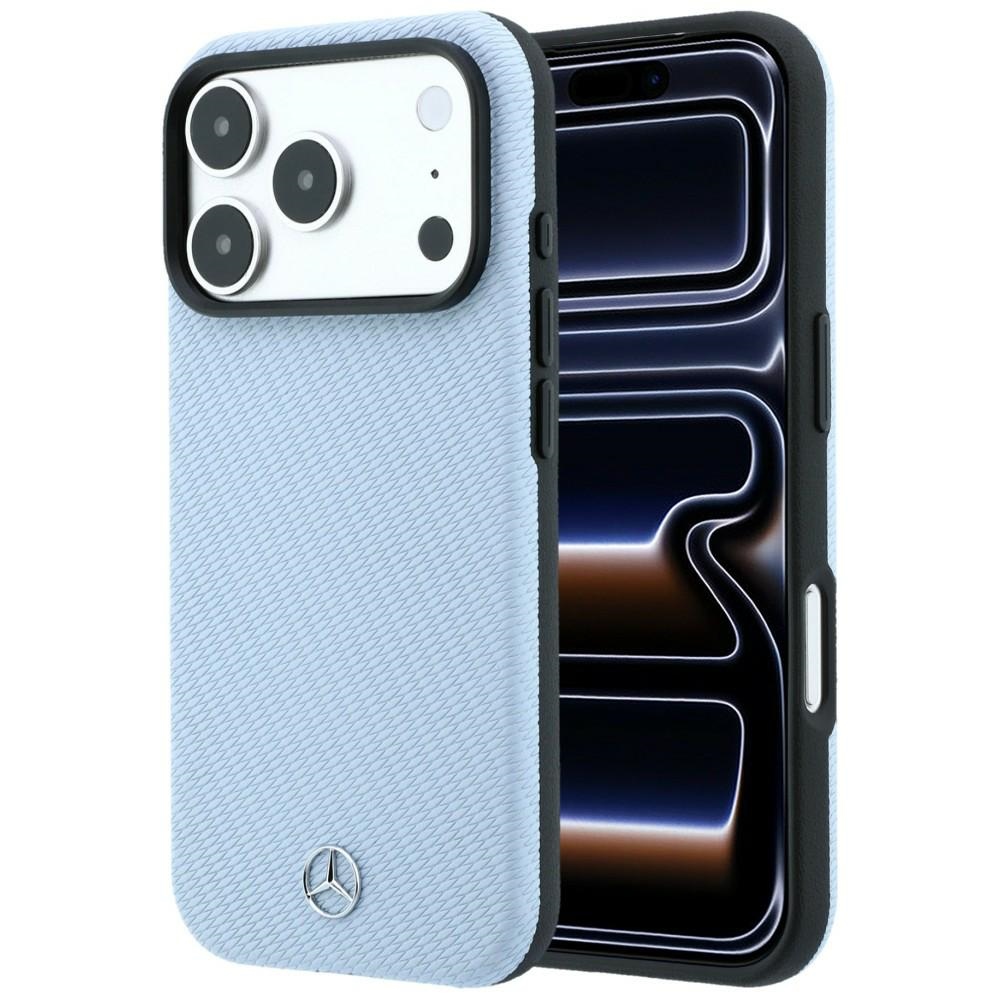 Mercedes Leather Semi Wrap Wood Effect MagSafe Case for iPhone 18 Pro / 17 Pro blue