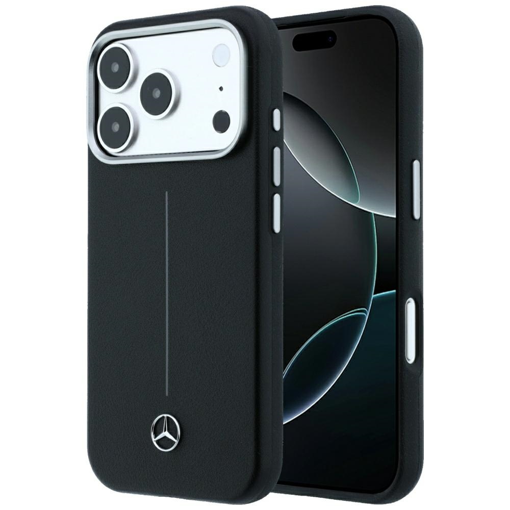 Mercedes Leather Semi Wrap Case Iconic Line MagSafe for iPhone 18 Pro Max / 17 Pro Max black