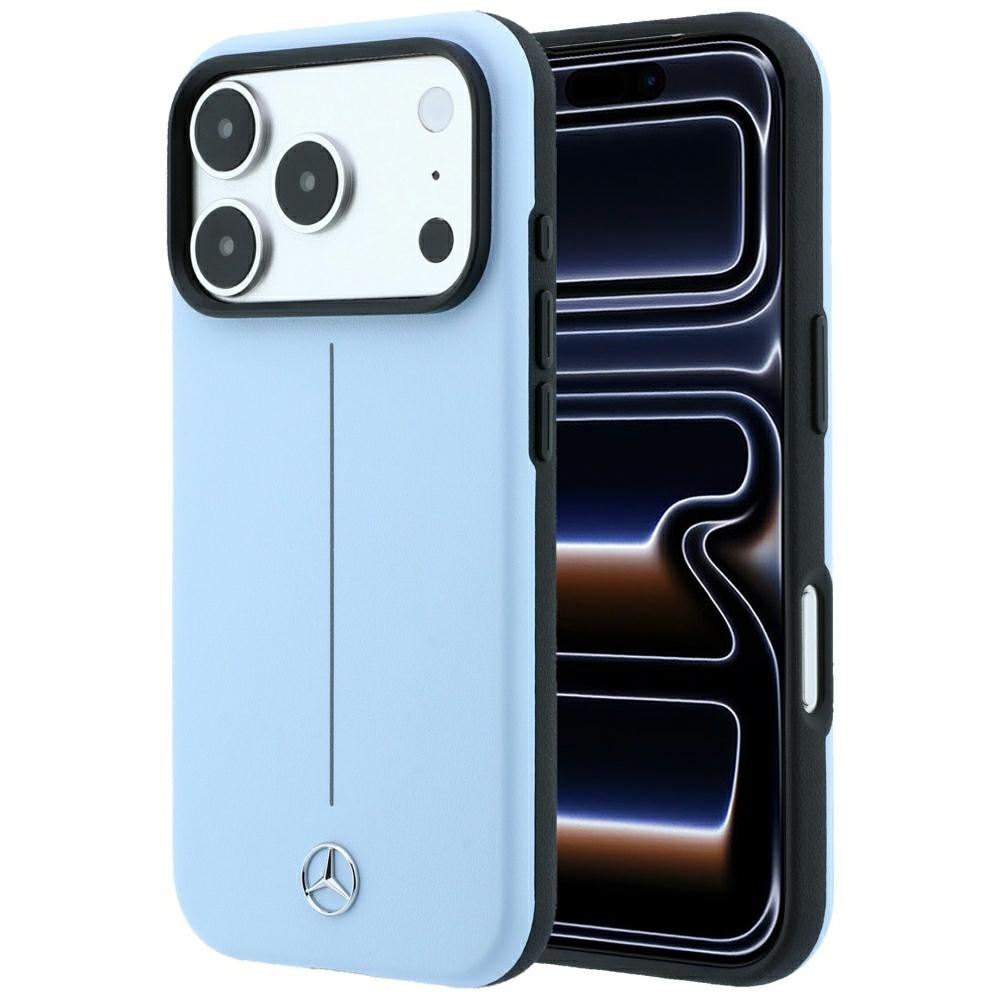 Mercedes Etui Leather Semi Wrap Iconic Line MagSafe for iPhone 18 Pro Max / 17 Pro Max blue