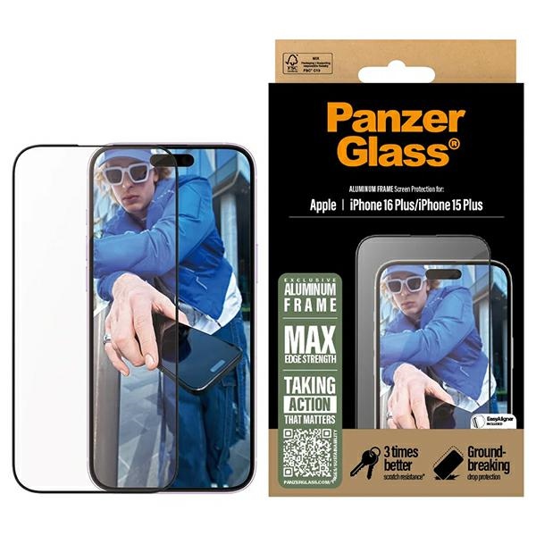 PanzerGlass Screen Protector with Aluminum Frame for iPhone 16 Plus / 15 Plus 6.7" Ultra-Wide Fit 2851