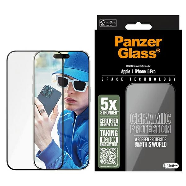 PanzerGlass Ceramic Screen Protector for iPhone 16 Pro, 6.3" Ultra-Wide Fit, 2854