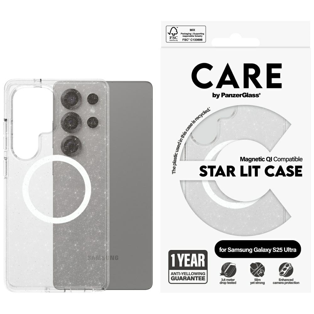PanzerGlass CARE by Flagship Urban Combat StarLight White QI case for Samsung Galaxy S25 Ultra, clear