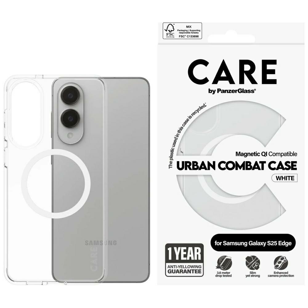 PanzerGlass CARE by Flagship Urban Combat White QI case for Samsung Galaxy S25 Edge transparent