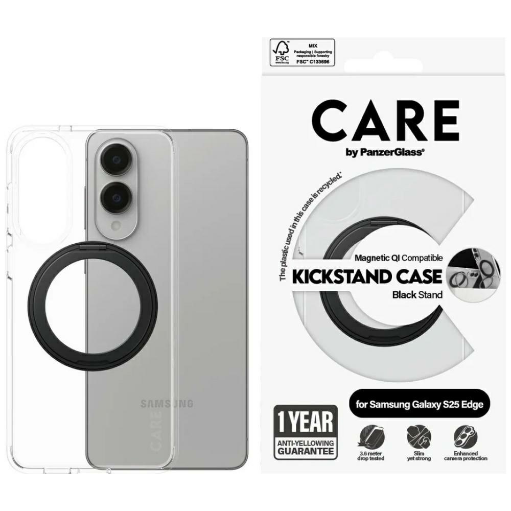 PanzerGlass CARE by Feature Black Kickstand AND QI case for Samsung Galaxy S25 Edge transparent