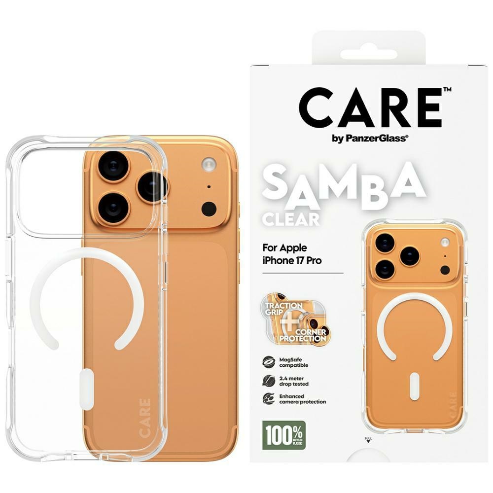 PanzerGlass CARE by Fashionable Samba w. White MagSafe Case for iPhone 17 Pro, clear