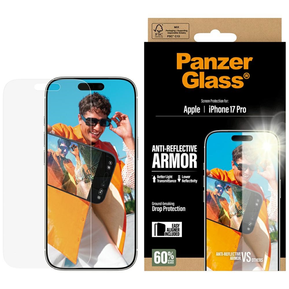 PanzerGlass Tempered Glass Armor Anti-Reflective EasyAligner for iPhone 17 Pro