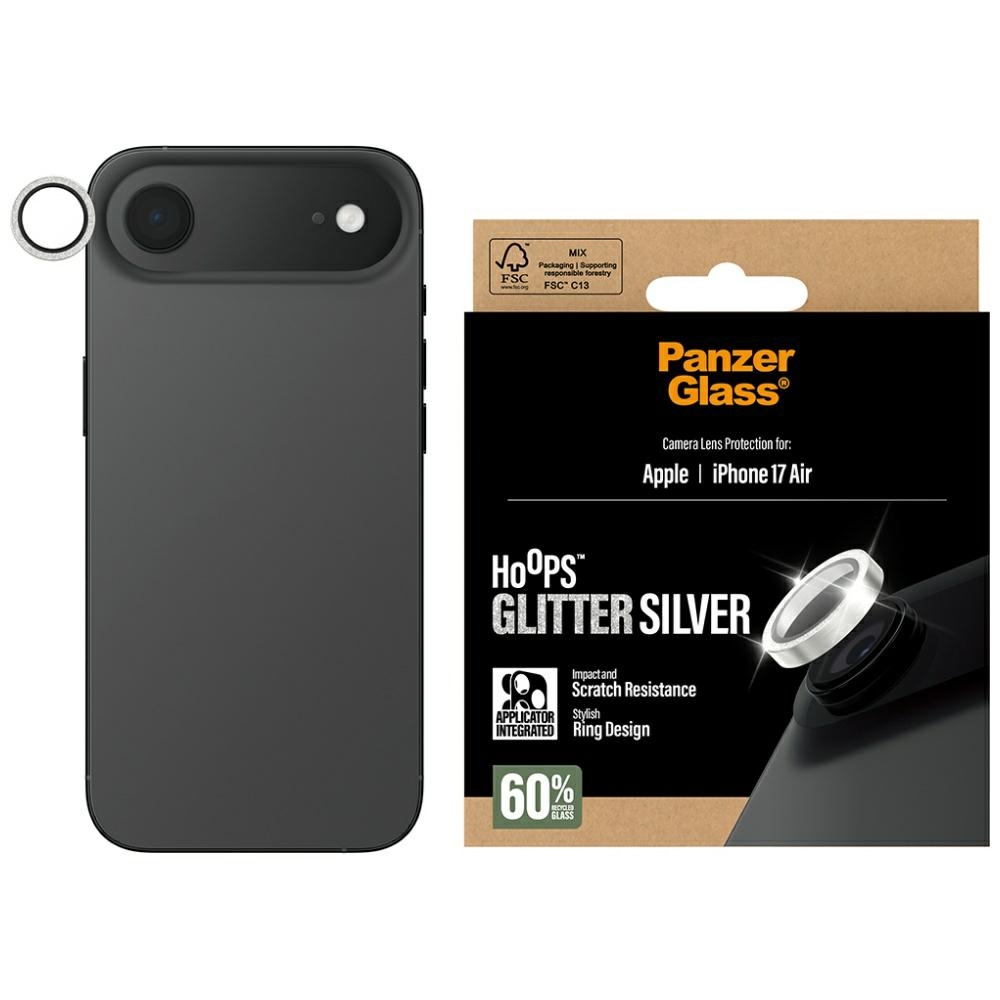 PanzerGlass Tempered glass for the lens. Glitter hoops for iPhone Air silver