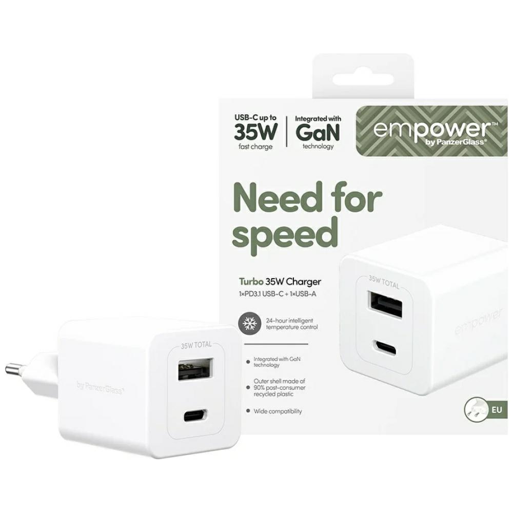 PanzerGlass empower by Turbo 35W GaN Adapter, USB-C + USB-A