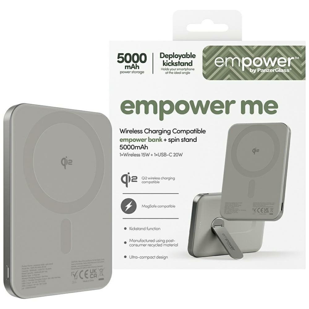 PanzerGlass Power bank empowered by Bank w. Spin Stand 5000mAh titanium