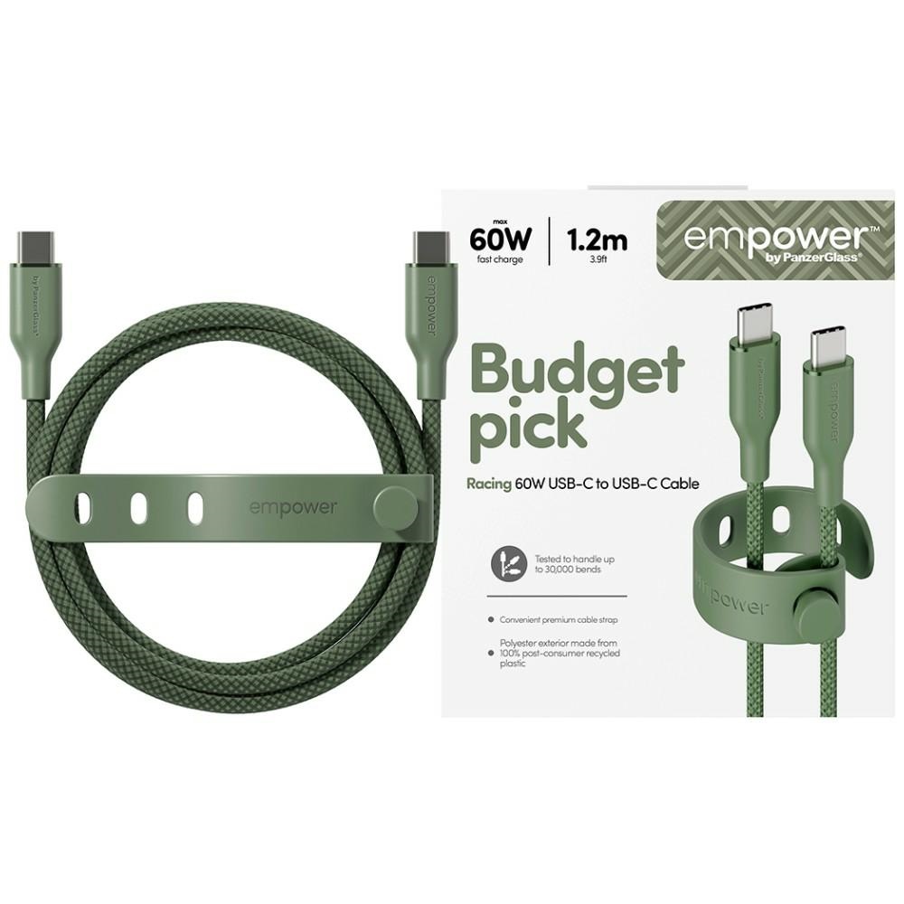 PanzerGlass Kabel empower by Racing 60W USB-C to USB-C 1.2m green