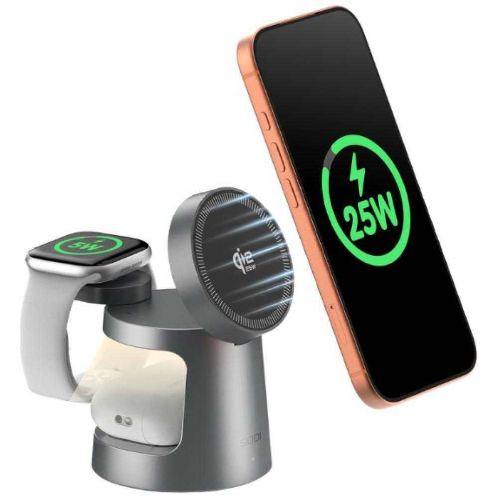 SODI 3-in-1 wireless charger with night light W108A 25W grey