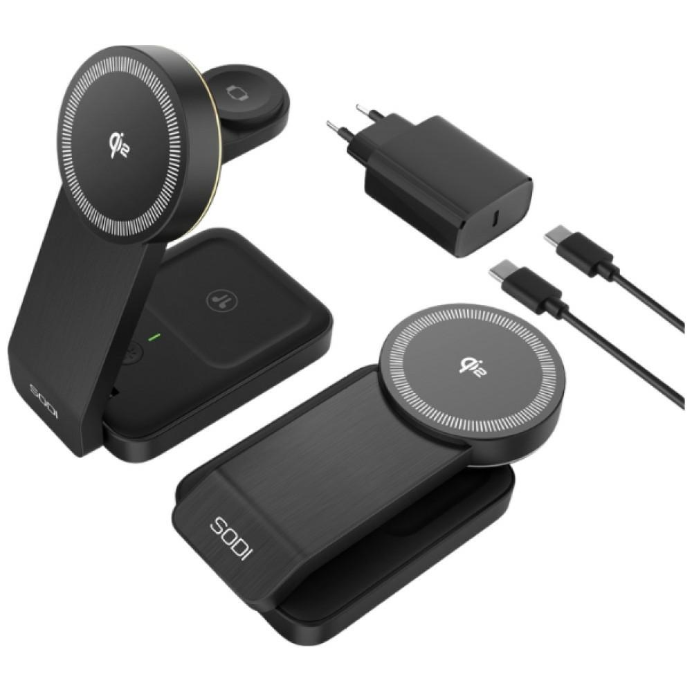 SODI Foldable 3-in-1 travel wireless charger W79 Qi2 black