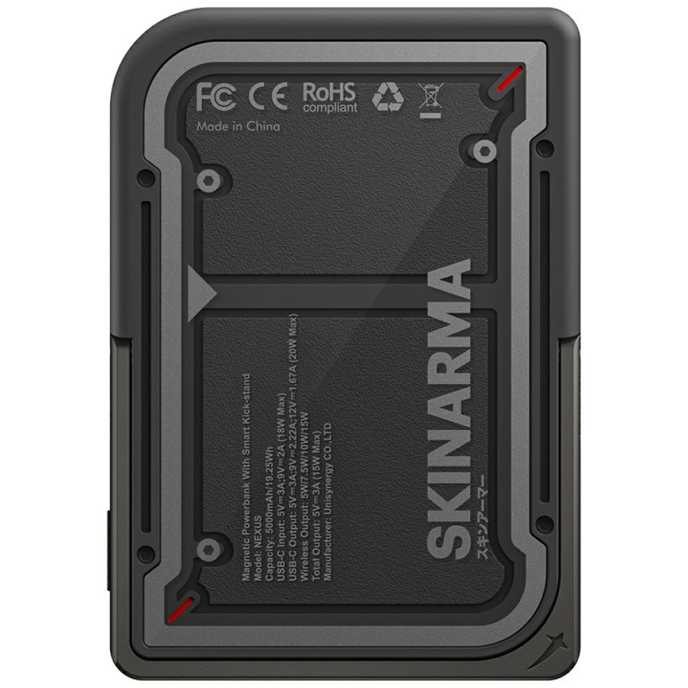 Skinarma Nexus Mecha Magnetic Power Bank with Kickstand, 5000mAh, 20W PD, USB-C, MagSafe, Black