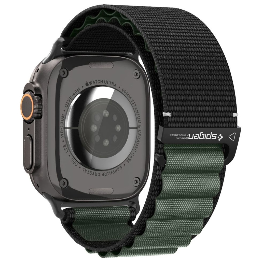 Spigen WBF1 Watch Band for Apple Watch 6/7/8/9/10/11/SE/SE 3/Ultra 1/Ultra 2/Ultra 3 44/45/46/49mm Black and Green