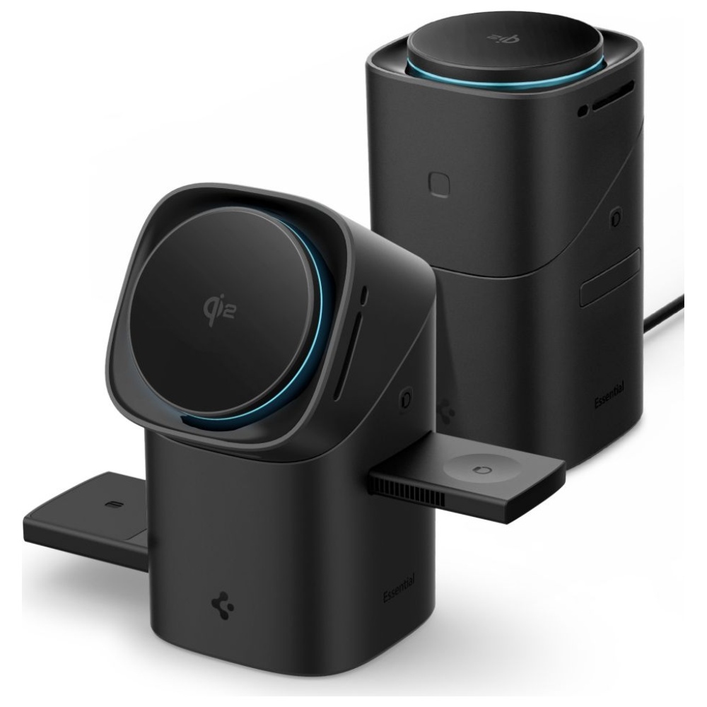 Spigen Essential EF223MS 3-in-1 Qi2 Rotating MagSafe Wireless Charger, Black