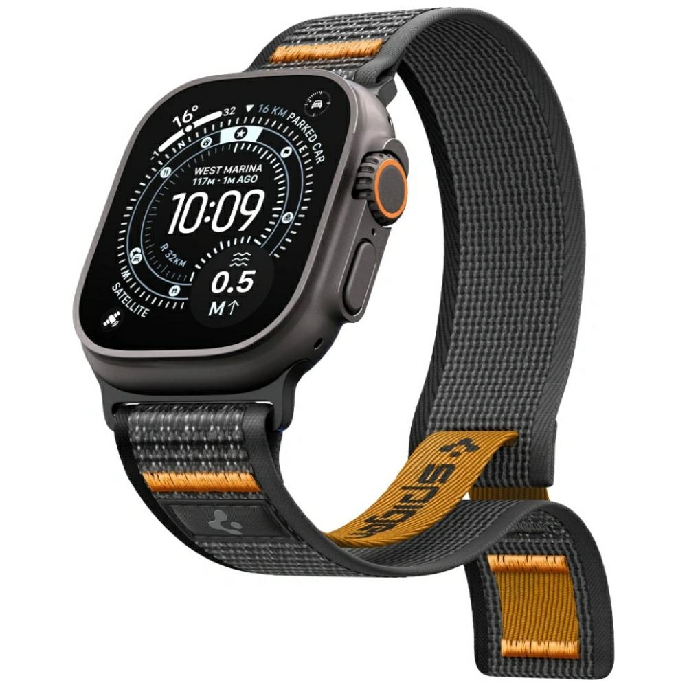 Spigen Athlex Air band for Apple Watch 6/7/8/9/10/11/SE/SE 3/Ultra 1/Ultra 2/Ultra 3 (44/45/46/49 mm) black and orange