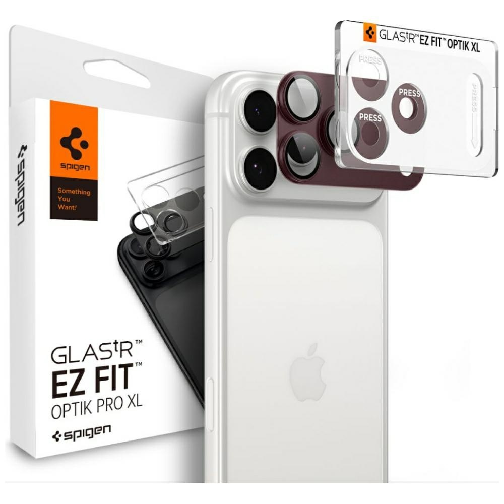 Spigen Glas.Tr Camera EZ FIT Optik Pro XL lens protector for Apple iPhone 18 Pro, dark cherry, 1pc