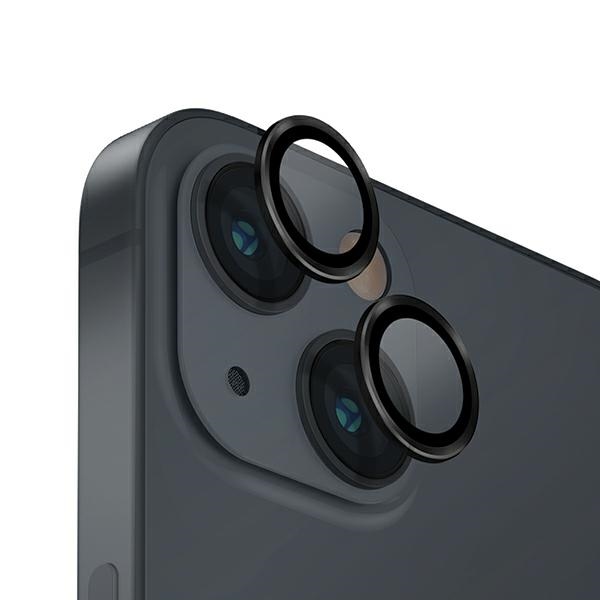 uniq Optix Aluminum Camera Lens Protector for iPhone 14 6.1" / 14 Plus 6.7" – midnight black camera lens glass with applicator