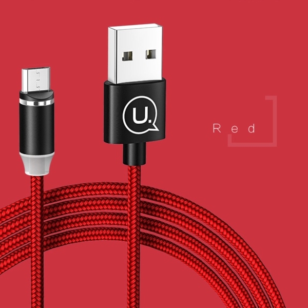 USAMS U-Sure microUSB magnetic cable, 1m, 2.1A, braided, red/red, SJ294USB02 (US-SJ294)