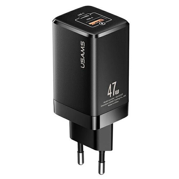 USAMS Ład. siec. T41 USB-C+USB GaN 47W PD+QC (only head) Fast Charging black CC137TC01 (US-CC137)