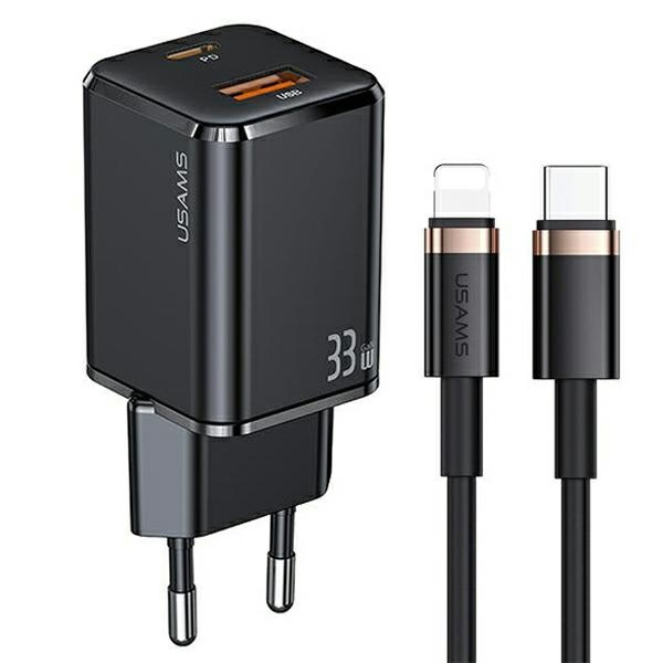 USAMS Ład. siec. 1xUSB-C+1xUSB T43 na lightning czarny/black USKTZ01