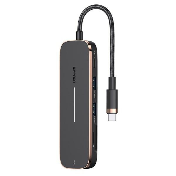 USAMS Adapter HUB 2xUSB + USB-C + HDMI + Micro SD + SD black/black SJ575HUB01 (US-SJ575)