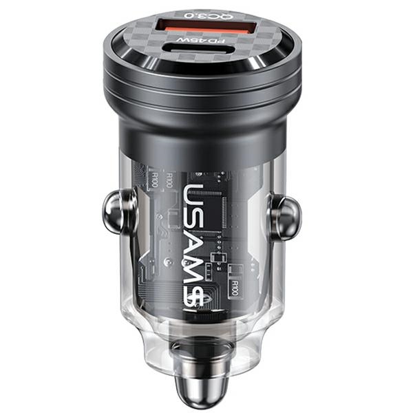 USAMS Car Charger. C35 USB+USB-C 45W Fast Charge, black/black, CC175CC01 (US-CC175)