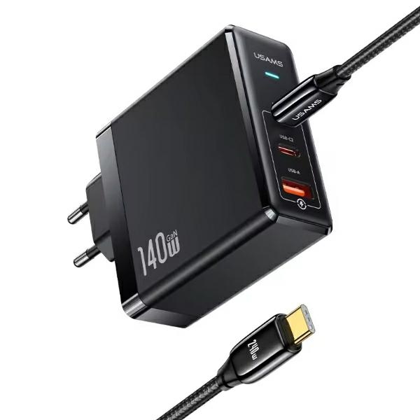 USAMS Network Charging. 2xUSB-C+1xUSB T52 140W PD Fast Charging US-CC168 + U82 USB-C/USB-C cable US-SJ581 240W black/black UM Series UMXLOGTC01