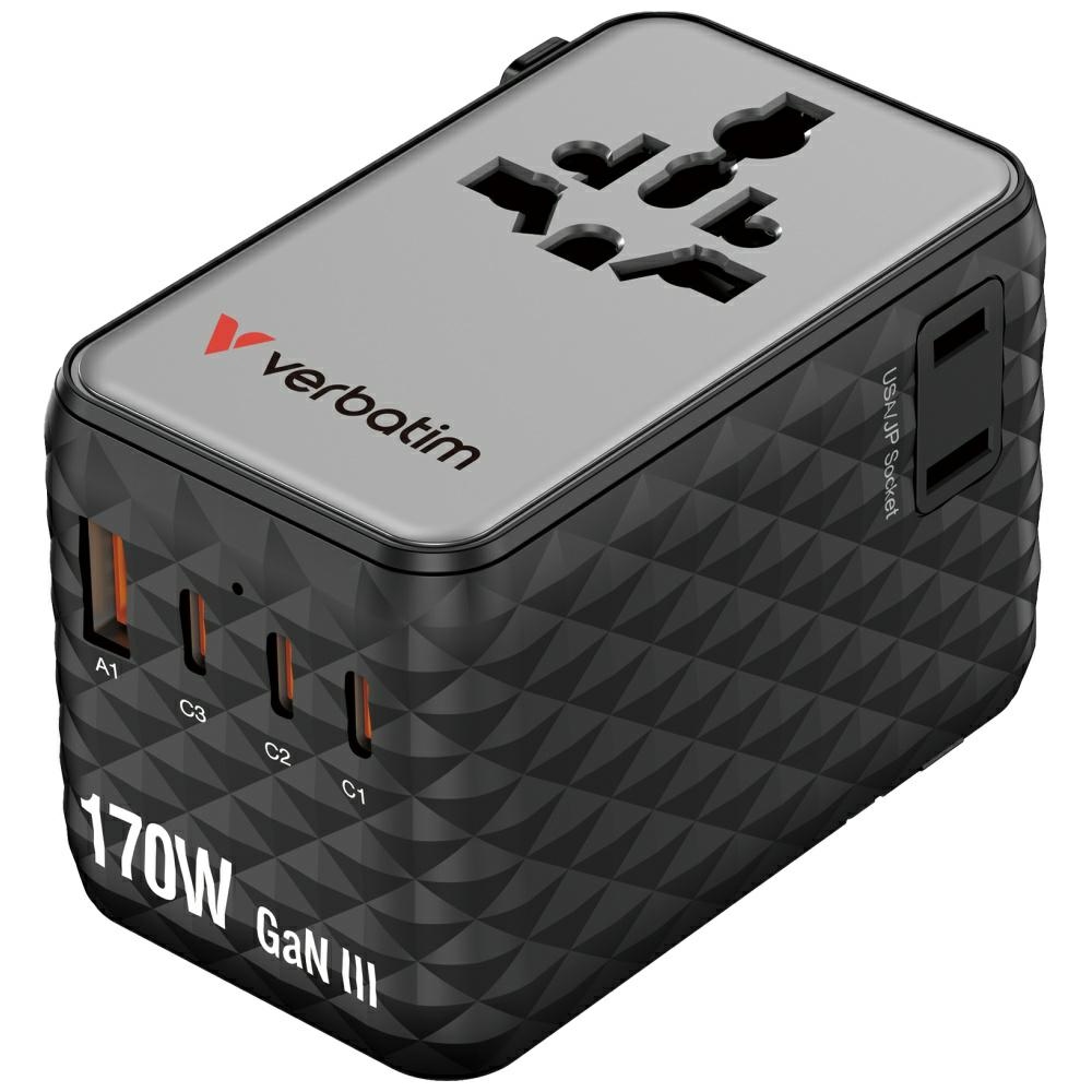 Verbatim EU/UK/US Travel Adapter GaN USB-A/3xUSB-C