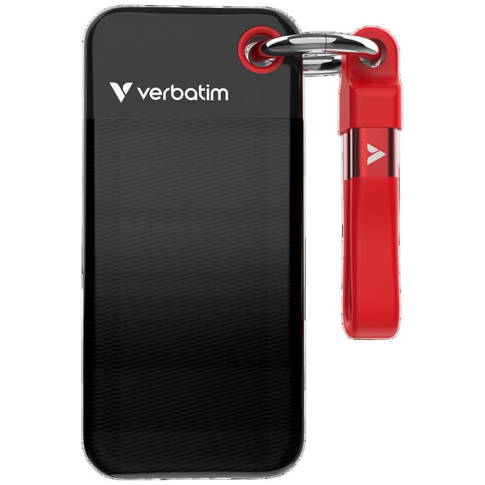 Verbatim External Drive Pocket SSD 512GB - keychain with USB-C 3.2 gen.2 cable black-red 32284