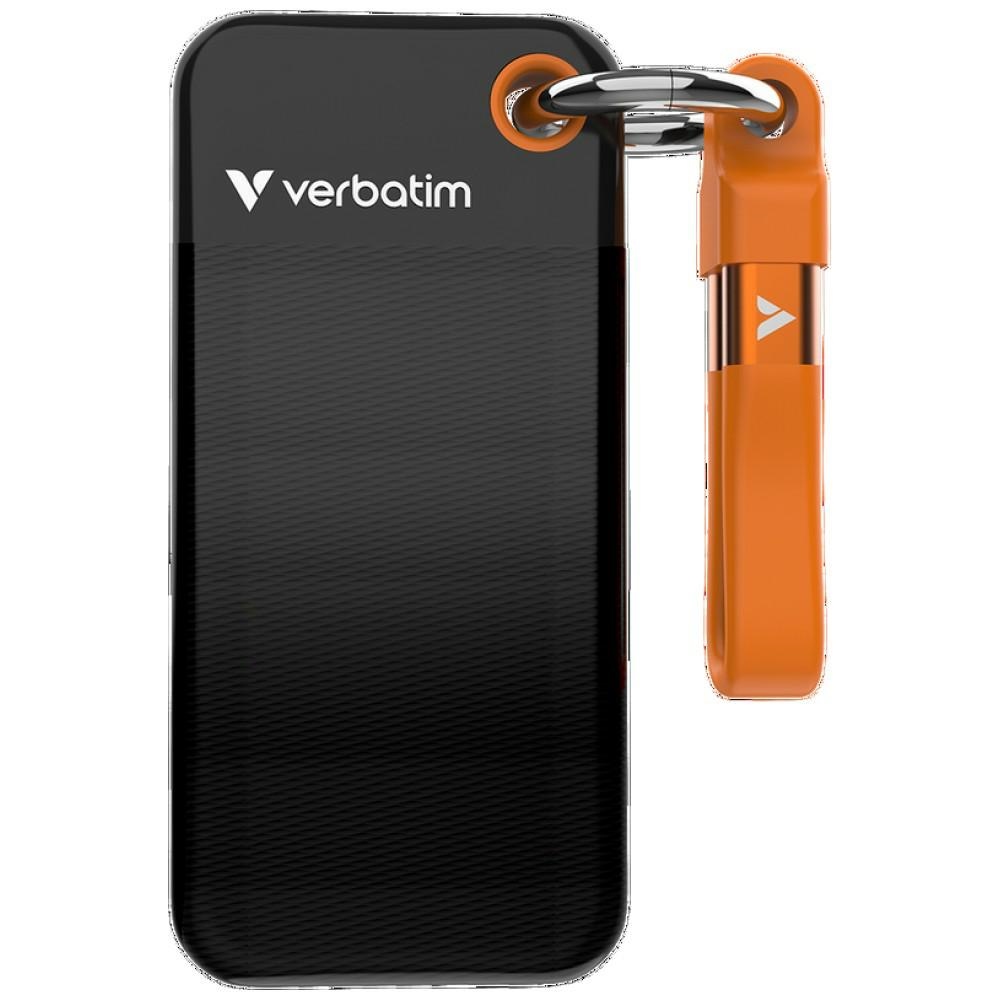 Verbatim External Drive Pocket SSD 512GB - keychain with USB-C 3.2 gen.2 cable, black-orange 32285