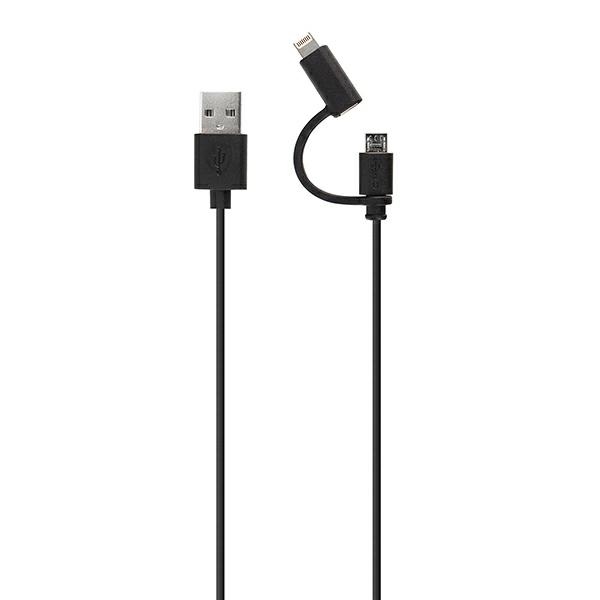 XQISIT combo USB A - microUSB/Lightning cable, 1.8m, black
