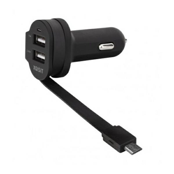 Xqisit ład. sam. 6A Dual USB+microUSBcar charger czarny/black 20425